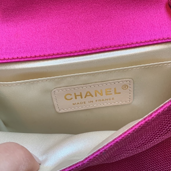 CHANEL Bags Chanel Hot Pink Magenta Rare Vintage Silk Vegan Gold Hw